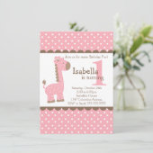 Cute Oerwoud Safari Roze Giraffe Birthday Party Kaart (Staand voorkant)