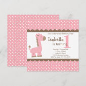 Cute Oerwoud Safari Roze Giraffe Birthday Party Kaart (Voorkant / Achterkant)