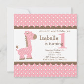 Cute Oerwoud Safari Roze Giraffe Birthday Party Kaart (Voorkant)