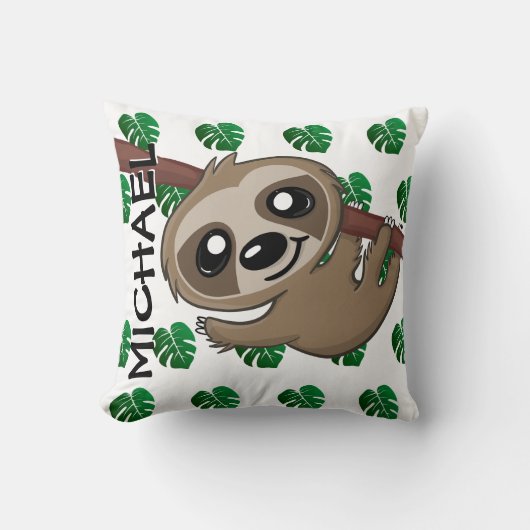 Cute Oerwoud Safari Sloth Animal Kinder Kussen (Voorkant)