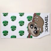 Cute Oerwoud Safari Sloth Animal Kinder Strandlaken (Voorkant)