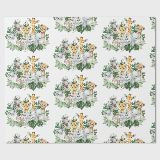 Cute Oerwoud Safari Wild Animals Tropical Greenery Cadeaupapier (Vlak)