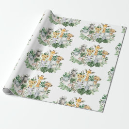 Cute Oerwoud Safari Wild Animals Tropical Greenery Cadeaupapier