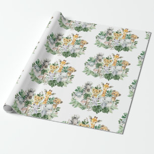 Cute Oerwoud Safari Wild Animals Tropical Greenery Cadeaupapier