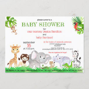 Cute Oerwoud Safari Zoo Animals Baby shower Kaart