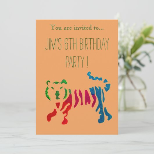 Cute oerwoud tijgerillustratie jongetje verjaardag kaart (Staand voorkant)