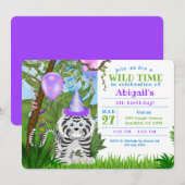 Cute Oerwoud White Tiger Kids Birthday Party Kaart (Voorkant / Achterkant)