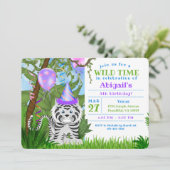 Cute Oerwoud White Tiger Kids Birthday Party Kaart (Staand voorkant)