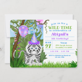 Cute Oerwoud White Tiger Kids Birthday Party Kaart