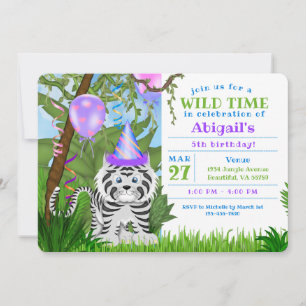 Cute Oerwoud White Tiger Kids Birthday Party Kaart