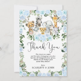 Cute Oerwoud Wild Dieren Blue Floral Baby Boy Bedankkaart