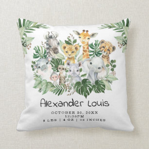 Cute Oerwoud Wild Safari Animals Greenery Baby Boy Kussen