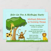 Cute Oerwoud Zoo Animals Grass Boy's Birthday Part Kaart (Voorkant / Achterkant)