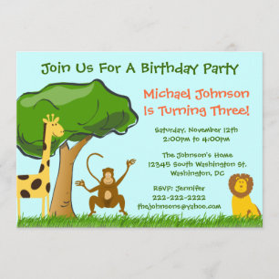 Cute Oerwoud Zoo Animals Grass Boy's Birthday Part Kaart