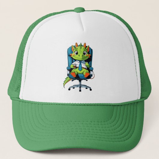 Cute Office Dragon Cap | Funny Cartoon Hat Trucker Pet (Voorkant)