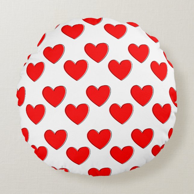 Cute Offset Red Heart Patroon Rond Kussen (Voorkant)