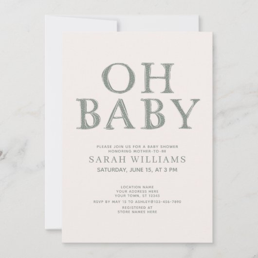 Cute Oh Baby Green Stippen Minimale Baby shower Kaart (Voorkant)