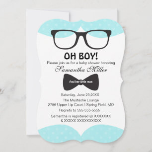 Cute Oh Boy Black Glasses Baby shower Invitation Kaart