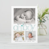Cute Oh Boy Blauwgroen Blue Heart Collage Photo Bi Aankondiging (Staand voorkant)