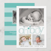 Cute Oh Boy Blauwgroen Blue Heart Collage Photo Bi Aankondiging (Voorkant / Achterkant)