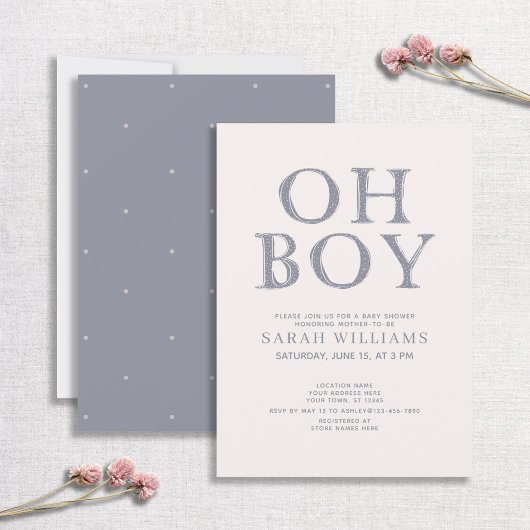 Cute Oh Boy Blue Stippen Minimale Baby shower Kaart