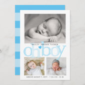 Cute Oh Boy Bright Blue Heart Collage Foto Birth Aankondiging (Voorkant / Achterkant)