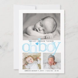 Cute Oh Boy Bright Blue Heart Collage Foto Birth Aankondiging