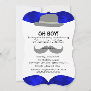 Cute Oh Boy Mustache Baby shower Invitation Kaart