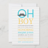 Cute Oh Boy Mustache Baby Shower Invitations Kaart (Voorkant)