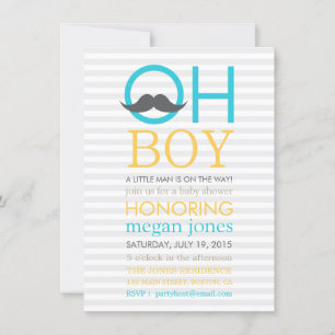 Cute Oh Boy Mustache Baby Shower Invitations Kaart