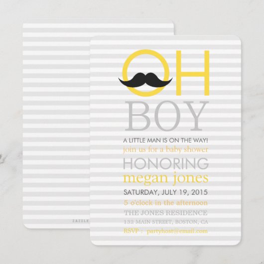 Cute Oh Boy Mustache Baby Shower Invitations Kaart (Voorkant / Achterkant)