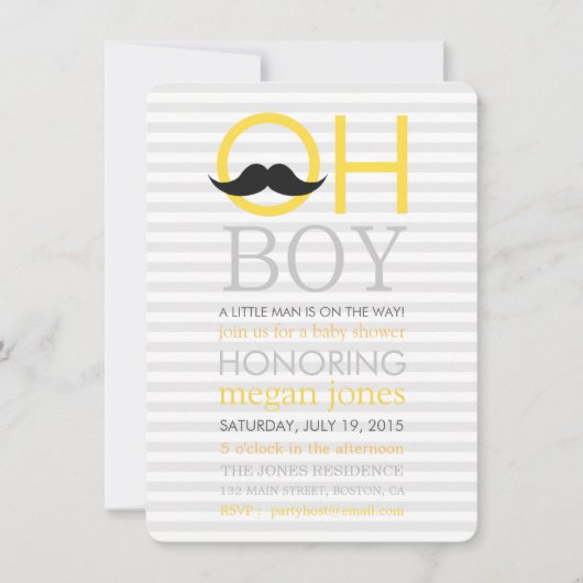 Cute Oh Boy Mustache Baby Shower Invitations Kaart (Voorkant)