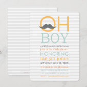 Cute Oh Boy Mustache Baby Shower Invitations Kaart (Voorkant / Achterkant)