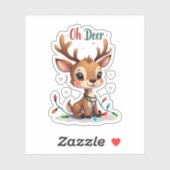 Cute “Oh Deer” Reindeer Christmas Sticker (Vel)