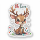 Cute “Oh Deer” Reindeer Christmas Sticker (Voorkant)