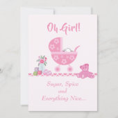 Cute "Oh Girl" Baby Carriage Baby shower Kaart (Voorkant)