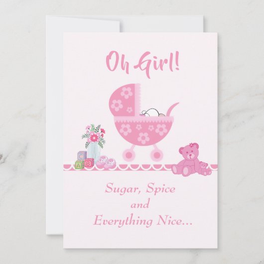 Cute "Oh Girl" Baby Carriage Baby shower Kaart (Voorkant)