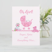 Cute "Oh Girl" Baby Carriage Baby shower Kaart (Staand voorkant)