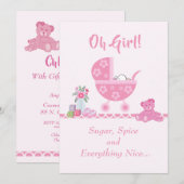 Cute "Oh Girl" Baby Carriage Baby shower Kaart (Voorkant / Achterkant)