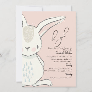Cute Oh Girl Cute Rabbit Pink Baby shower Kaart