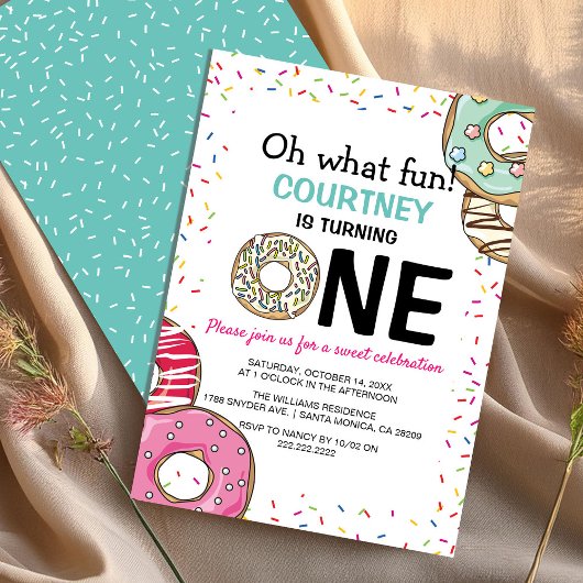 Cute Oh What Fun Donut 1st Birthday Kaart
