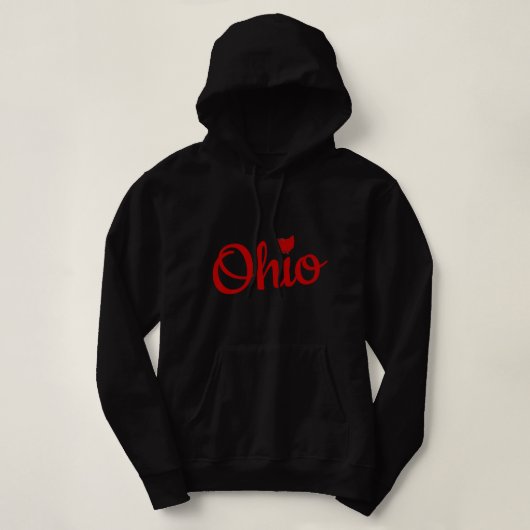 Cute Ohio Red Script OH Map Love Home Buckeye Stat Hoodie (Design voorkant)