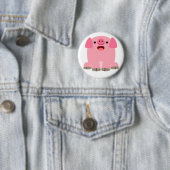 Cute Oinking Cartoon Pig Button Badge (In situ)