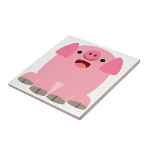Cute Oinking Cartoon Pig Tegel Tegeltje