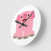 Cute Oinking Cartoon Pig Wall Clock Ronde Klok (Hoek)