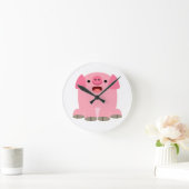 Cute Oinking Cartoon Pig Wall Clock Ronde Klok (Huis)