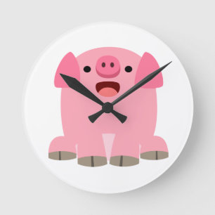 Cute Oinking Cartoon Pig Wall Clock Ronde Klok