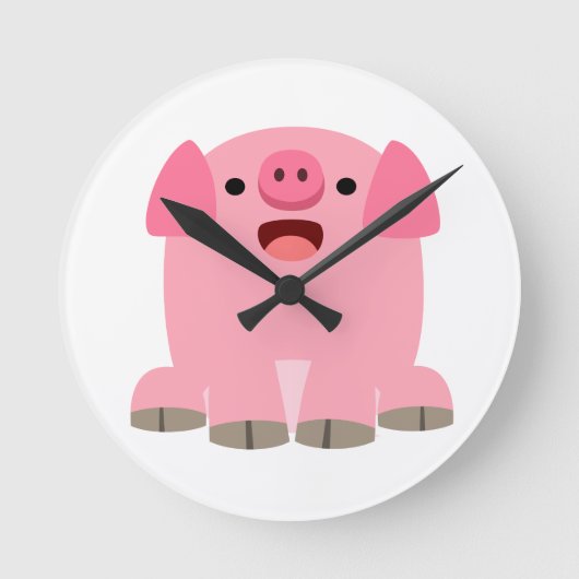 Cute Oinking Cartoon Pig Wall Clock Ronde Klok (Voorkant)