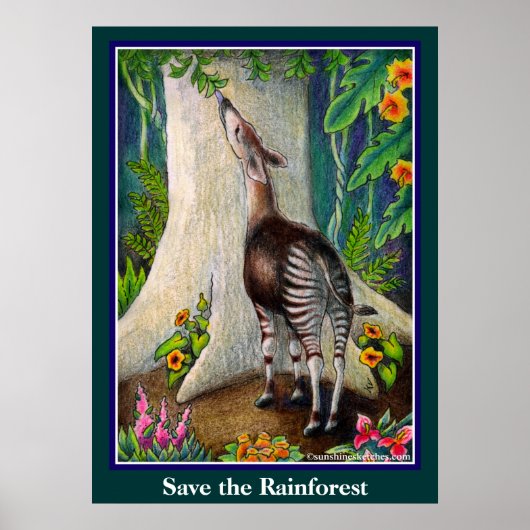 Cute Okapi Save the Rainforest Poster (Voorkant)