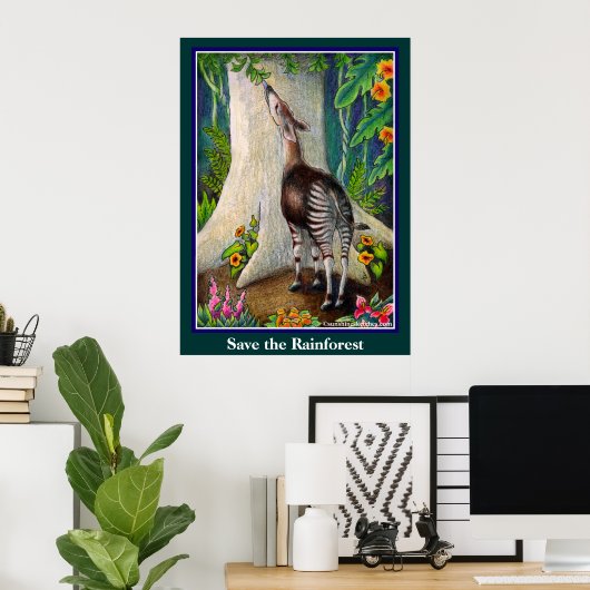 Cute Okapi Save the Rainforest Poster (Thuiskantoor)